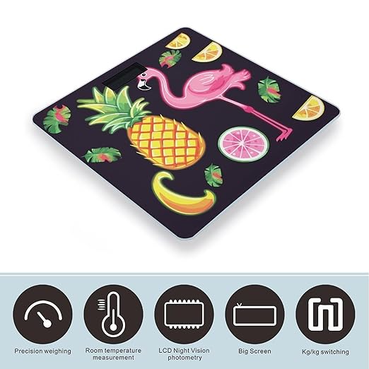 Pineapple Banana Flamingo Weight Scale Digital Electronic Scales Bathroom Scale Larg LCD Backlight Display High Precisio MeasurementsTempered Glass