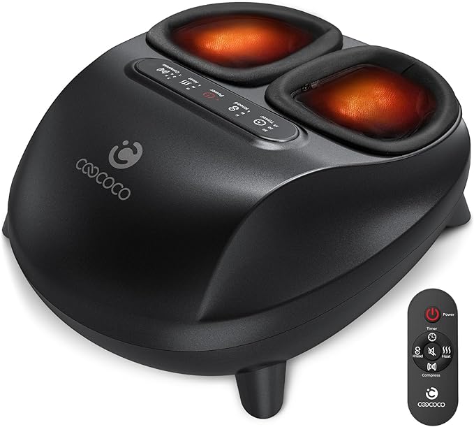 CooCoCo FSA Eligible Foot Massager with Heat Upgrade ABS Feet Massager with Remote Foot Massager for Neuropathy &amp Plantar Fasciitis Foot Massage Machine with Base Kneading Compression Foot Wa
