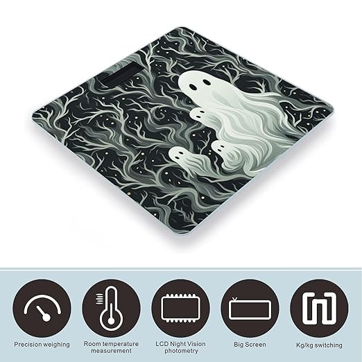 Digital Bathroom Scale for Body Weight Scale with Bright LCD Display High Accuracy Step-On Technology Auto On/Off White Patterned Ghost Digital Scales 400 Lbs /180kg