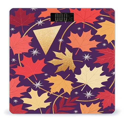 Aesthetic Maple Leaf Bathroom Scale for Body Weight Bathroom Digital Electronic Weighing Scale with Back Lit LED Display Sturdy Tempered Glass Weight Watchers Scales 400lb