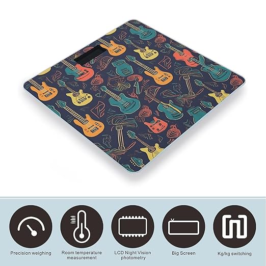 Guitarra Pattern Digital Bathroom Scale for Body Weight Weighing Scale with Backlit LCD Display High Precision Measurements &amp Measures Weight Up to 180kg