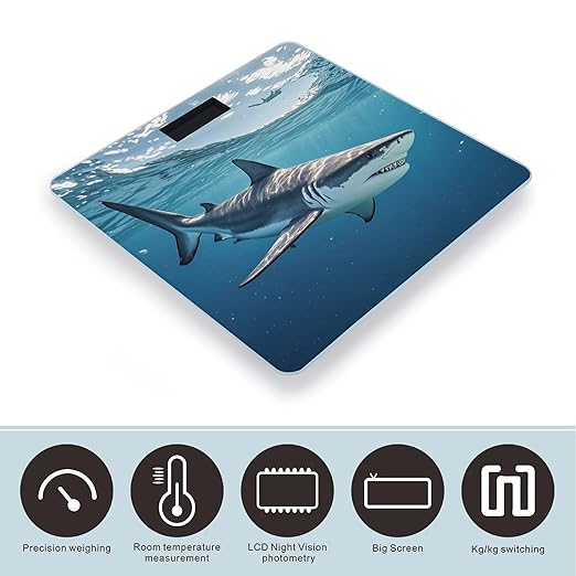 Ocean Sea Animal Shark Scale for Body Weight Accurate Digital Bathroom Scale Toughened Glass High Precision Scales Smart Weight Scales with Large LCD Backlight Display Weighing Machine