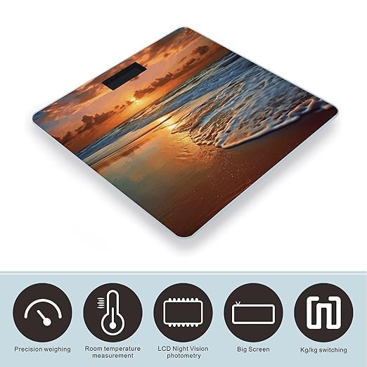Evening Beach Sea Water Bathroom Scale Large LCD Backlight Display Digital Scale Rounded Corners Body Scales Automatic Power On/Off Bathroom Scales for Home Bedrooms