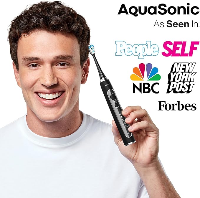Aquasonic Black Series PRO – Ultra-Whitening Electric Toothbrush – 5 Modes &amp Smart Timers – Premium Travel Case &amp 6 Proflex Brush Heads – ADA Accepted Toothbrush (Pack of 2)