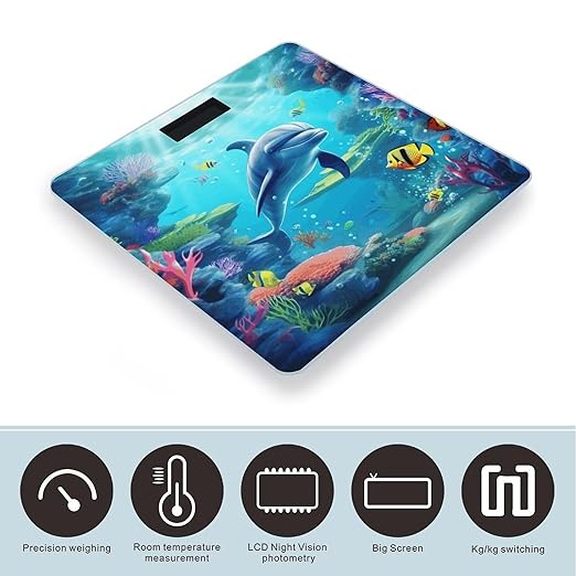 Ocean Underwater Dolphin Fish Weight Scale for Body Weight Digital Bathroom Scale High Capacity Accurate Digital Weighing Scales and Easy-to-Read on Backlit LCD Display Scales