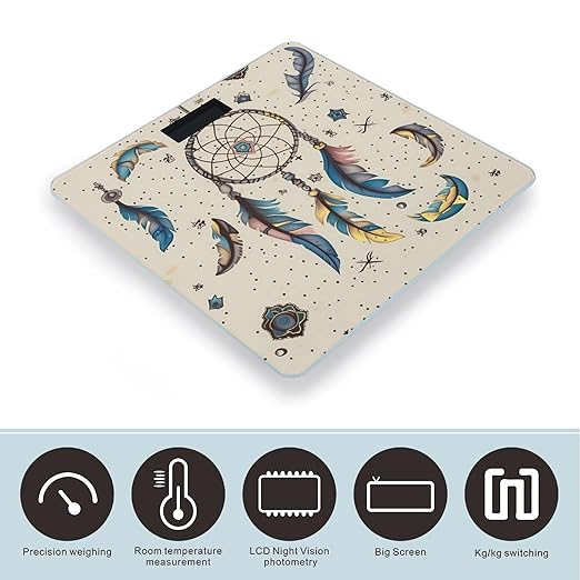 Digital Bathroom Scale for Body Weight Scale with Bright LCD Display High Accuracy Step-On Technology Auto On/Off Dream Catcher and Moon Digital Scales 400 Lbs /180kg