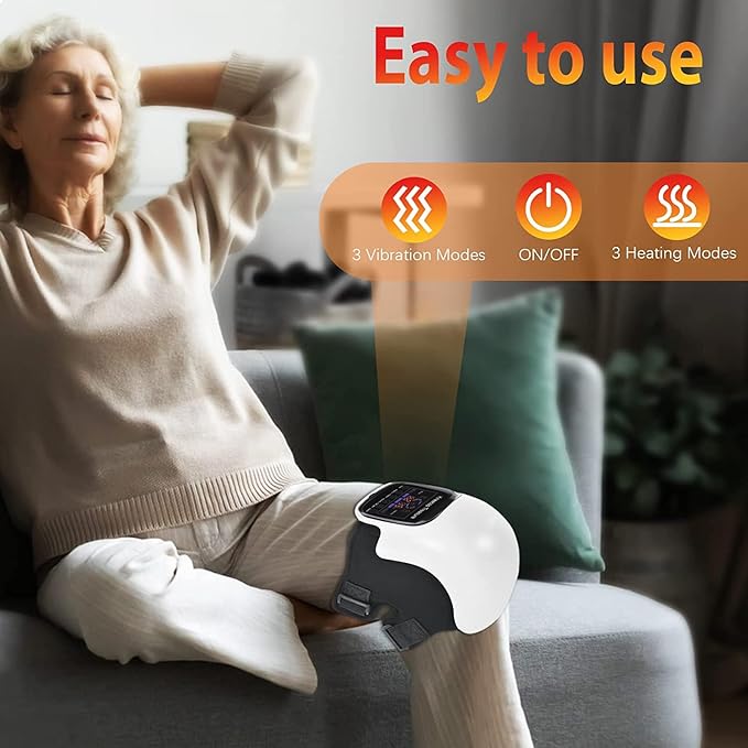 DTOKO Knee Massager -Large Screen Adjustable Temperature Cordless Knee Massagers with Heat and Vibration Portable Wearable Knee Massager Easter Women’s Day Gift for Mon - White