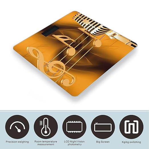 Microphone with Music Notes Scale for Body Weight Anti-Slip Sturdy Tempered Glass Weighing Machine Highly Digital Accurate Bright LCD Bathroom Scale for Household Gift