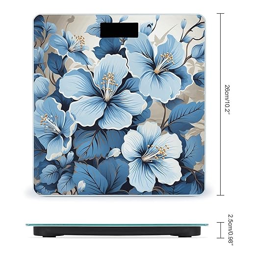 Blue Hibiscus Flower Bathroom Scale for Body Weight LCD Display Digital Bathroom Scale Tempered Glass Bathroom Weight Scales Fashion Smart Scales for Home Bedroom 400 Lb
