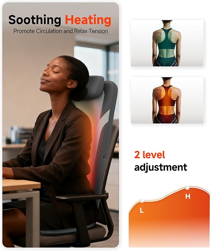 Snailax Gifts for Men Women Chair Back Massager for Full Back Pain Relief Deep Tissue Vibration Heated Seat Cushion Long Track Dual 3D Shiatsu Rollers 3 Height Settings Foldable Massage Chair Pad