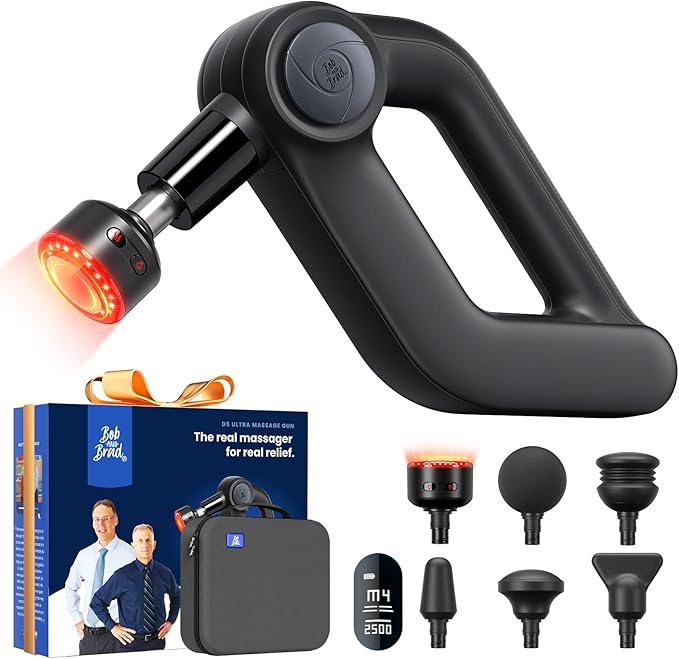 BOB AND BRAD D5 Ultra Massage Gun with Red Light Infrared Heat Head FSA-HSA Eligible 13mm Deep Tissue Percussion Muscle Massager Ergonomic D-Handle for Effortless Pain Relief &amp Athlete Recovery