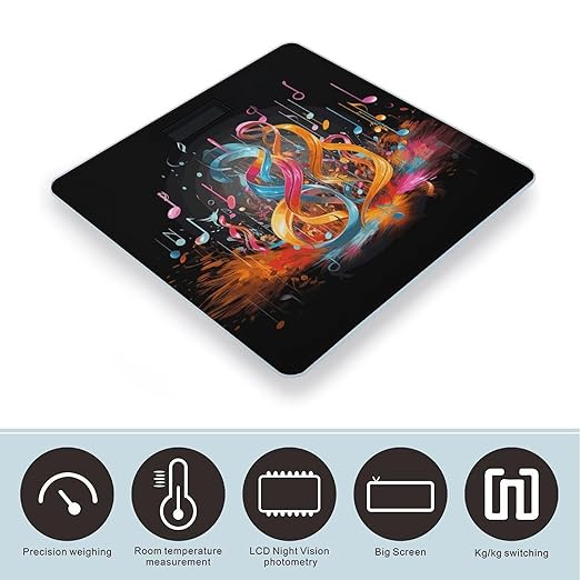 Colorful Musical Note Bathroom Scale for Body Weight Bathroom Digital Electronic Weighing Scale with Back Lit LED Display Sturdy Tempered Glass Weight Watchers Scales 400lb