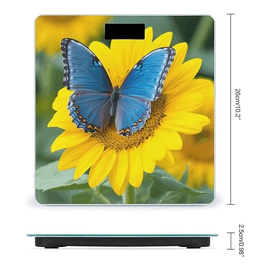 Sunflower Blue Butterfly Scale for Body Weight Sturdy Tempered Glass Weighing Scales with LCD Display Accurate Digital Bathroom Scale Convenient Body Fat Smart Scales 400lb
