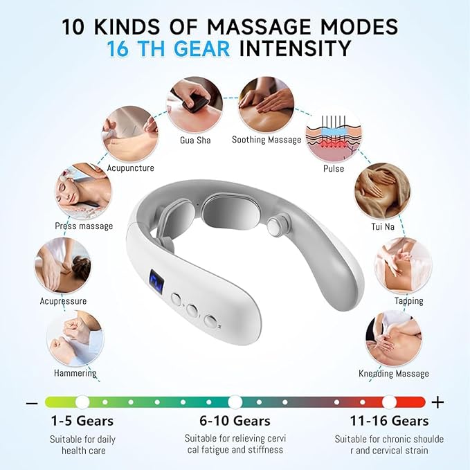 Neck Massager with Heat Portable Cordless Neck Massager for Pain Relief Neck Massager with Heat Deep Tissue 10 Modes &amp 16 Intensity Levels Suitable for Giving to Parents Friends (1 Set)