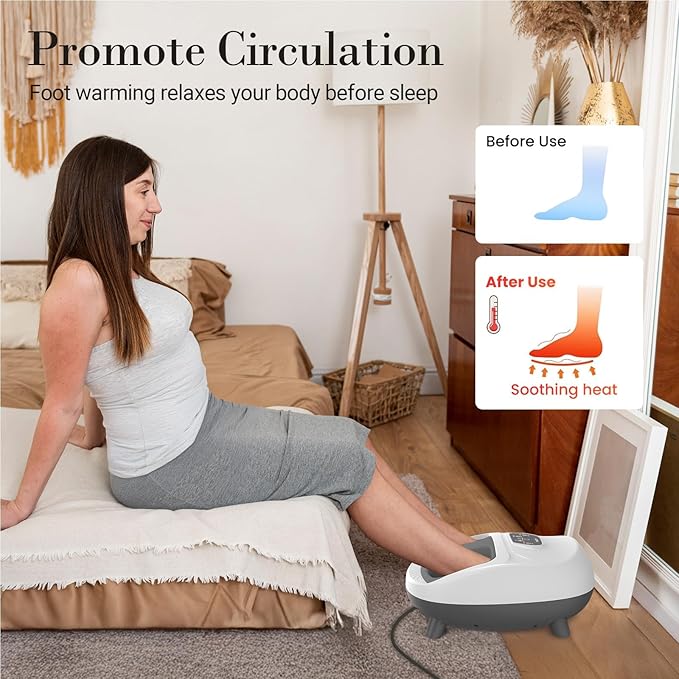 Foot Massager for Plantar Fasciitis Upgraded Full Feet Shiatsu Massage with Heat Remote Control Multi-Level Settings Foot Massager for Neuropathy for Women Men(White)
