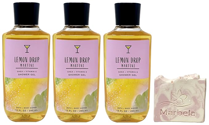 Bath &amp Body Works Lemon Drop Martini 3 pack Of Shower Gel With a Himalayan Salts Spring Sample Soap.
