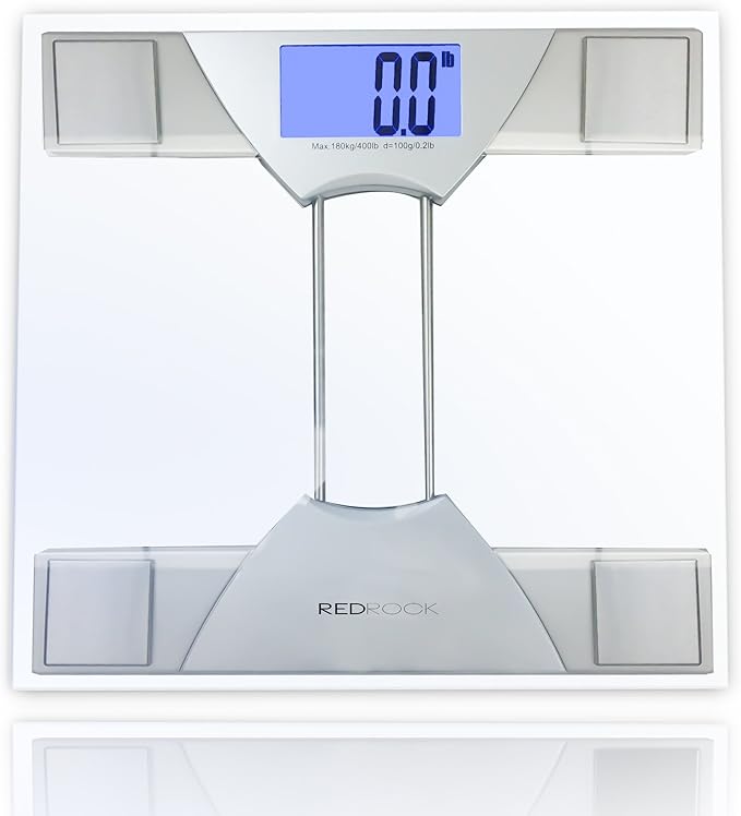 Red Rock Personal Body Weigh Scale Made with Tempered Glass Large Blue Backlight LCD