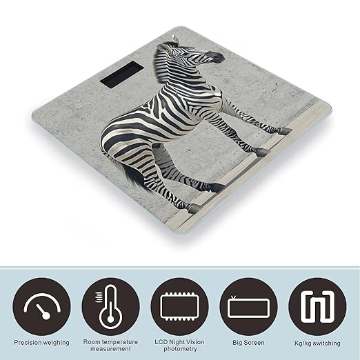 Zebra on The Wall Scale for Body Weight Accurate Digital Bathroom Scale Toughened Glass High Precision Scales Smart Weight Scales with Large LCD Backlight Display Weighing Machine