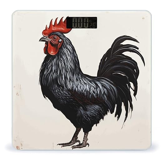 Black Rooster Bathroom Scale for Body Weight Bathroom Weighing Scale with Backlit LCD Display Highly Accurate Measures Weight Up to 180kg