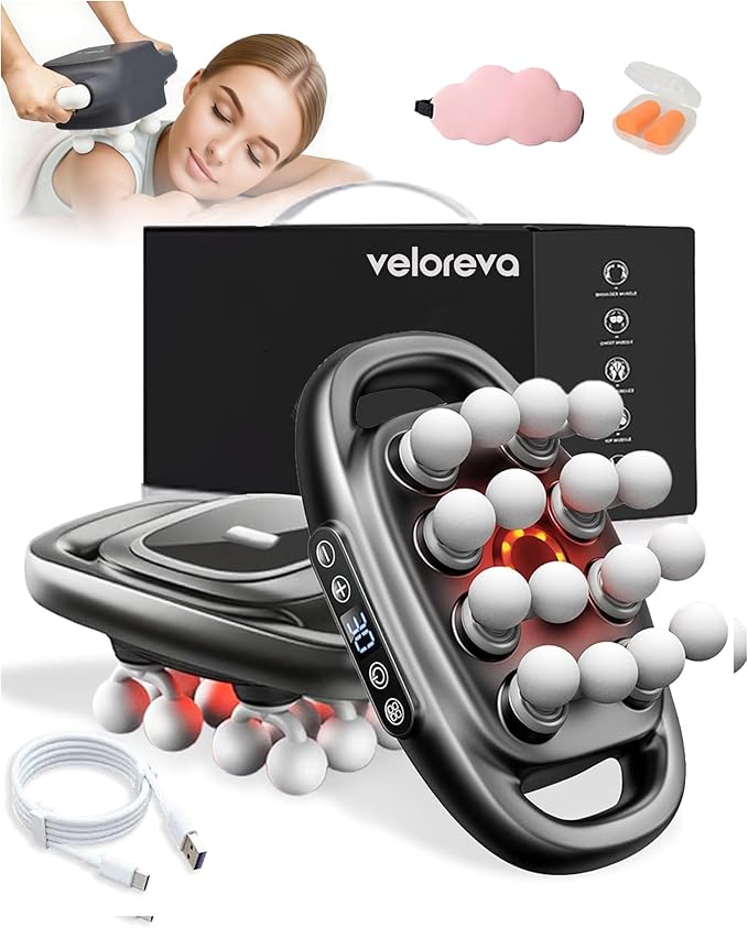 Veloreva Massager - 16 Head Massage Gun Deep Tissue for Pain Relief Pro Massager with 3 Modes &amp 30 Levels Back Massagers for Back Shoulders Legs Foot Body Fast Relief (Black)