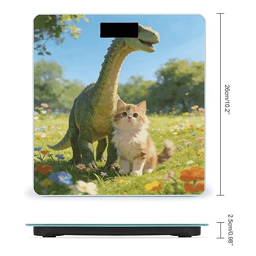 Cat and Dinosaur Weight ScaleClear LED Display Bathroom Digital Weighing ScaleTempered Glass Digital Bathroom Scale for Body Weight Capacity Up to 400 Lbs