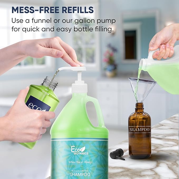 Terra Pure 1-Shoppe Eco Botanics Natural Shampoo with Raw Honey &amp White Tea | Gallon Jug Bulk Toiletries for Airbnb Vacation Rentals and Home Bathroom | Refill For Soap Dispensers