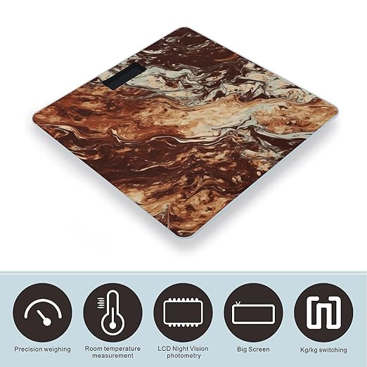 Marble Mixed Brown Scale for Body Weight Precision Bathroom Weighing Scales with Back Lit LCD Display Sturdy Tempered Glass Body Weight Scales Digital Bathroom Scale 400lb