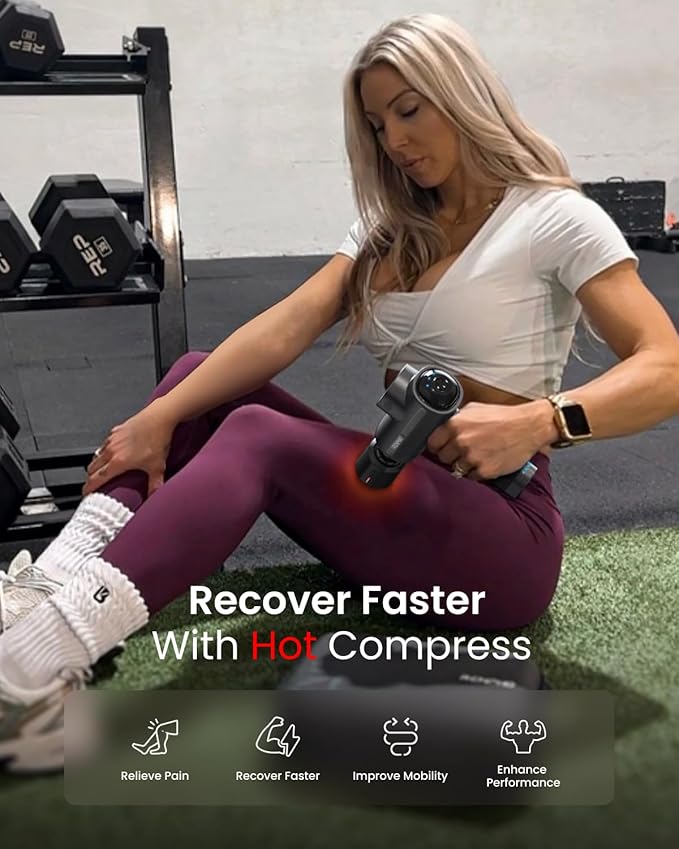 RENPHO Active Thermacool Massage Gun Deep Tissue Back Massager Therapy with Carry Case FSA Approved Percussion Body Masajeador for Men Women Athletes Back Upgrade HSA Gray