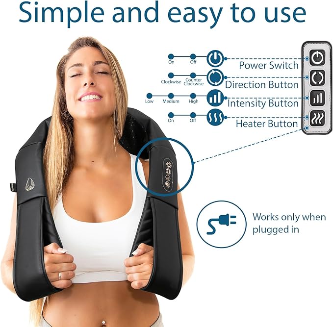 InvoSpa Shiatsu Massager with Heat - Deep Tissue Kneading Pillow for Neck Shoulders and Back - Electric Full Body Massage