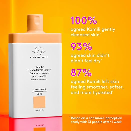 Drunk Elephant Kamili Cream Body Cleanser - 240 ml/8 fl oz - Sulfate-Free Body Wash - Clean Clinical Skincare - Cruelty-Free - Free of Essential Oils Silicones and SLS