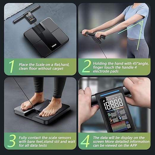 Smart Scale for Body Weight and FatBMIMuscle Mass 57 Body Composition Measurement8 Electrodes Digital Bathroom Scalewith 5.25-inch VA Color Screen on Retractable Handle485lbs