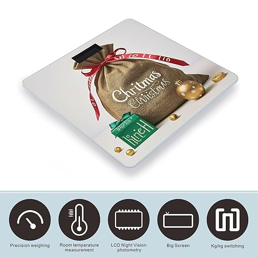 Christmas Sack Present Scale for Body Weight Highly Accurate Digital Bathroom Body Scale Digital Bathroom Scales for People Anti-Slip Large LCD Display Smart Scales