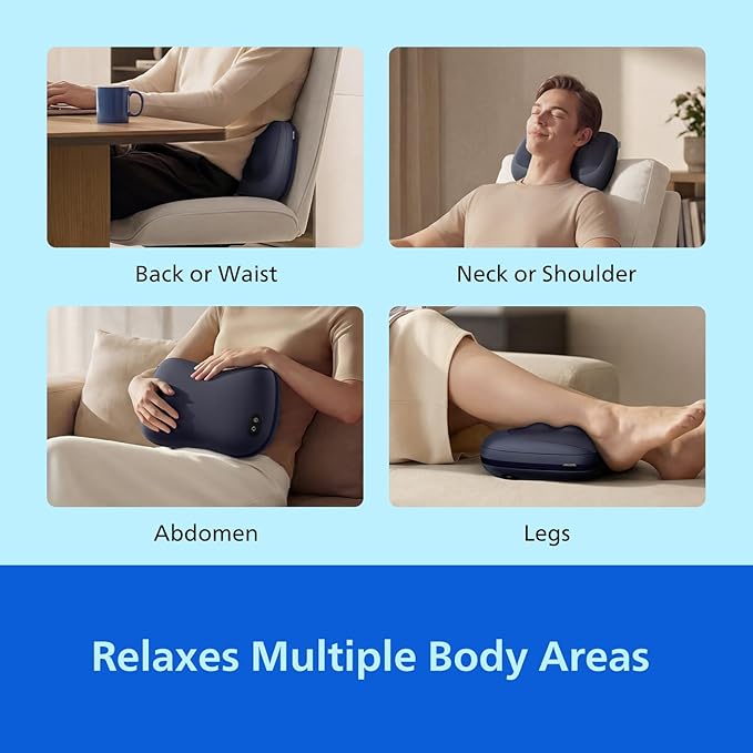 Philips Shiatsu Back Massager with Heat Deep Tissue Massage Pillow for NeckShoulderFoot &amp Lower Back Pain ReliefElectric Kneading Massager for Home Office Car-Gifts for Mom Dad Men Women
