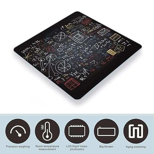 Mathematics and Physics Bathroom Scale Automatic Power On/Off Body Scales LCD Backlight Display Square Digital Scale Rounded Corners Bathroom Scales for Home Bedrooms