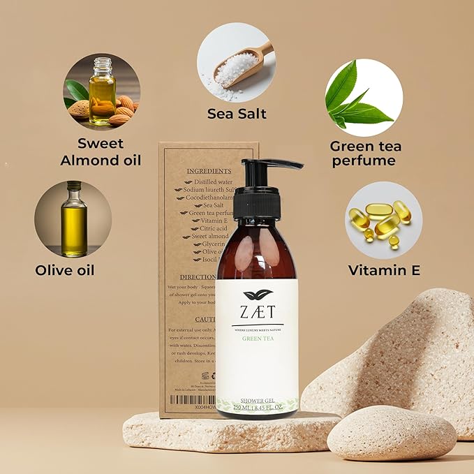 250ml Green Tea Shower Gel – Rejuvenating Body Wash for Women &amp Men Deep Cleansing Hydrating Shower Gel for Dry Skin and Other Skin Types – Luxury Beauty Daily Body Cleanser