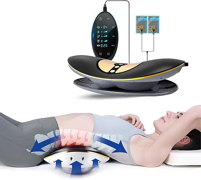 Upgraded Lumbar Massage - Electric Heated Lumbar Massager for Relief of Lower Back Pain 26° Oscillating Lumbar Traction Massager Heating Vibrating and Adjustable Back Stretcher