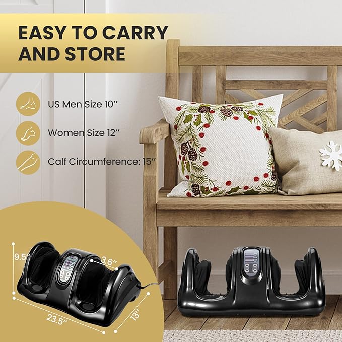 WELLHUT Foot Massager Machine Shiatsu Foot and Calf Massager for Ankle Calf Leg Arm Shiatsu Kneading Rolling Feet Massager Machine Gifts for Men and Women Black