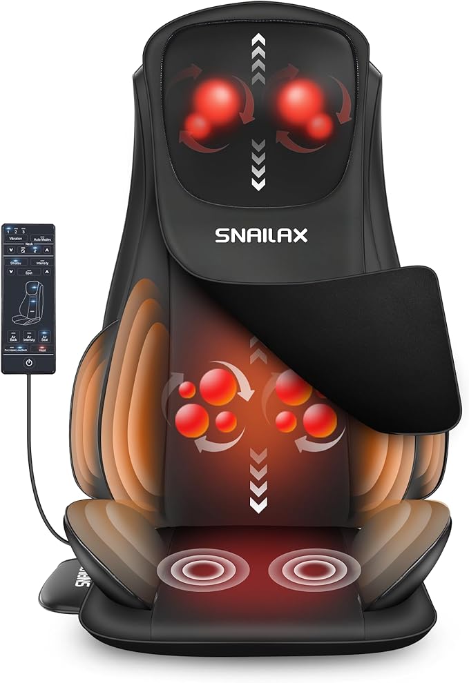 Snailax Shiatsu Neck and Back Massager with Heat Chair Massager with Compression Full Body Massage Chair Pad Seat Massager Gifts