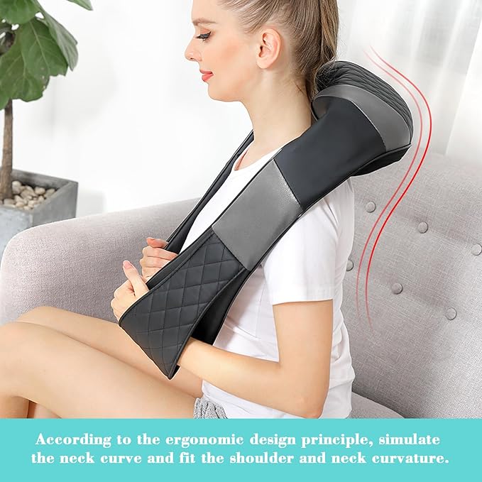 Shiatsu Neck and Back Massager with Heat Electric Deep Tissue 4D Kneading Massage Pillow for Shoulder Leg Body Muscle Pain Relief - Best Gifts for Women Men Mom Dad (Black Grey)