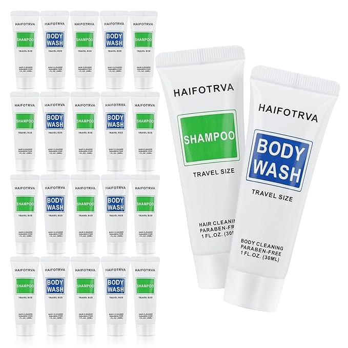 Travel Size Shampoo and Body Wash Bulk Pack of 50Individually Wrapped 30ml/1 fl oz Small Size Hotel Supplies Portable Toiletries Amenities Bulk for GuestsTravelHomelessCharity