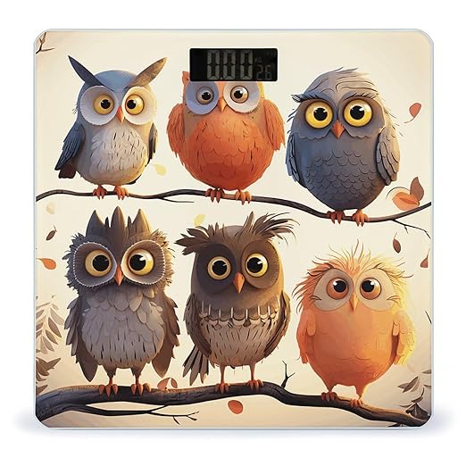 Owls Birds Bathroom Scale Rounded Smart Scale for Body Weight Automatic Power On/Off Weight Scales Accurate Bathroom Digital Scales for Pet Home Bedroom Kitchen