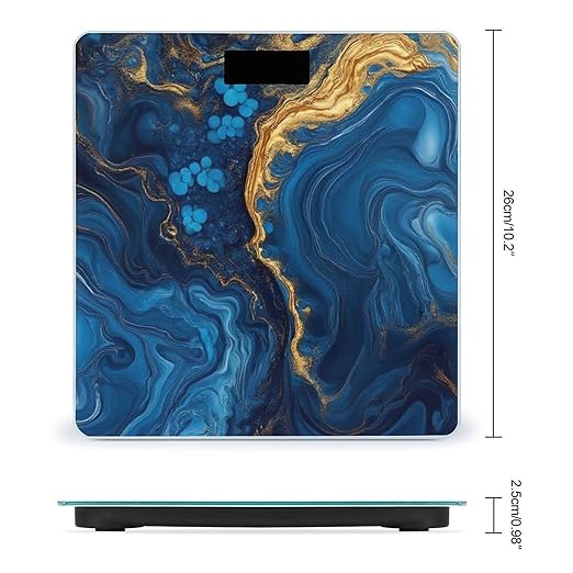Women's Fashion Automatic Switch Digital Bathroom Weighing Scale Smart Scale Luxury Marble Texture Gold and Blue