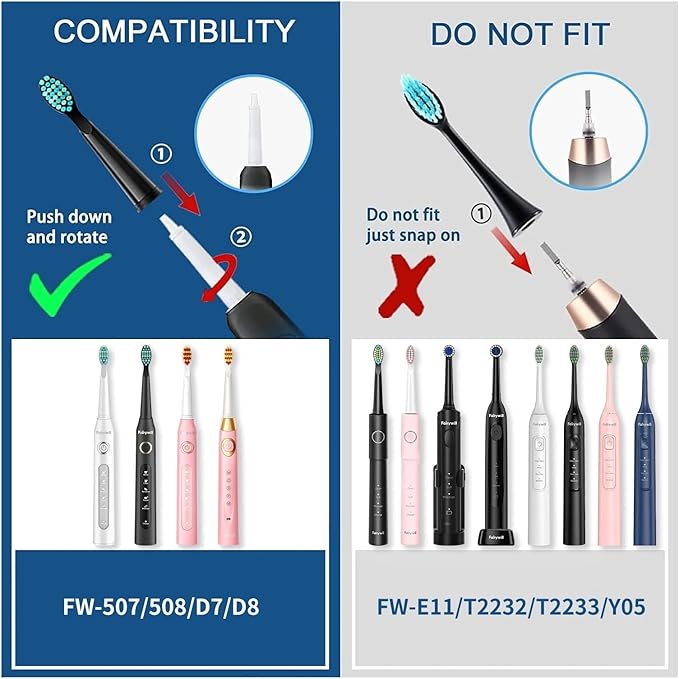 Compatible ForFairywill Electric Toothbrushes Replacement Heads Toothbrush Sets for FW-507 FW-508 FW-917 Head(FW02(4pack-16pcs))
