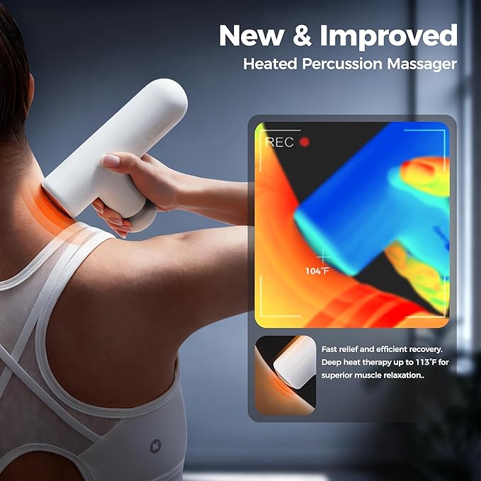 KEEP Massage Gun Deep Tissue with Heat Portable Percussion Muscle Massager Gun for Athletes &amp Pain Relief Ultra-Quiet Brushless Motor Lightweight Electric Massager for Neck Back Shoulder (G2 Ai