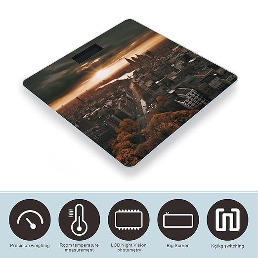 York City Sunset Picture Smart Scale for Body Weight Accurate Bathroom Scale with LED Display Digital Weight Scales Weighing Machine High Precision Scales for Bath Home