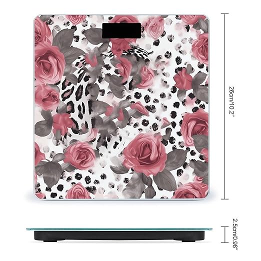 Cute Pink Rose Mix Leopard Pattern Bathroom Scale for Body Weight LCD Display Digital Bathroom Scale Tempered Glass Bathroom Weight Scales Fashion Smart Scales for Home Bedroom 400 Lb
