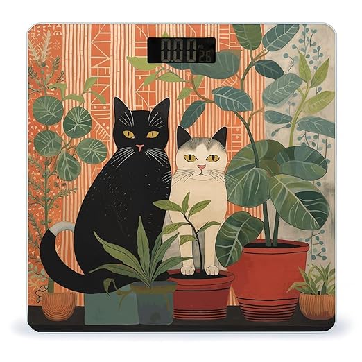 Cat and Potted Plant Scale for Body Weight Anti-Slip Tempered Glass Digital Bathroom Scales Clear LCD Display Weighing Scale Safe Rounded Corners Smart Scales