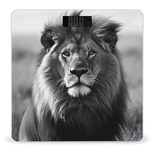 African Lion Black and White Scale for Body Weight Accurate Digital Bathroom Scale Toughened Glass High Precision Scales Smart Weight Scales with Large LCD Backlight Display Weighing Machine