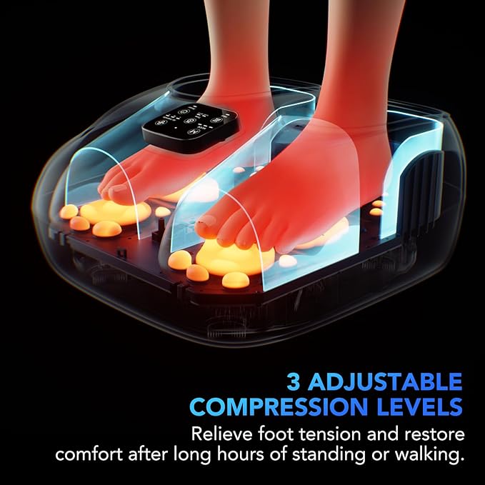 SKG Foot Massager with Heat and Remote Upgrade Electric Feet Massager for Plantar Fasciitis Pain Relief 3 Levels Compression Massage for Neuropathy Plantar Fasciitis Up to Size 13 Home Office Use