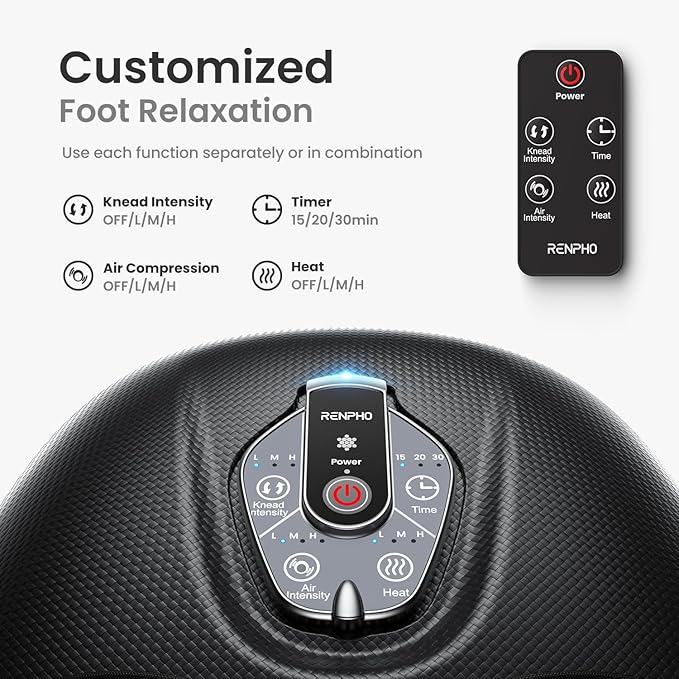 RENPHO Foot Massager Machine with Heat [2026 Upgraded] Shiatsu Foot Massager for Plantar Fasciitis Birthday Gifts for Women Men Cordless Control FSA Eligible HSA Store Eligible Massager Black